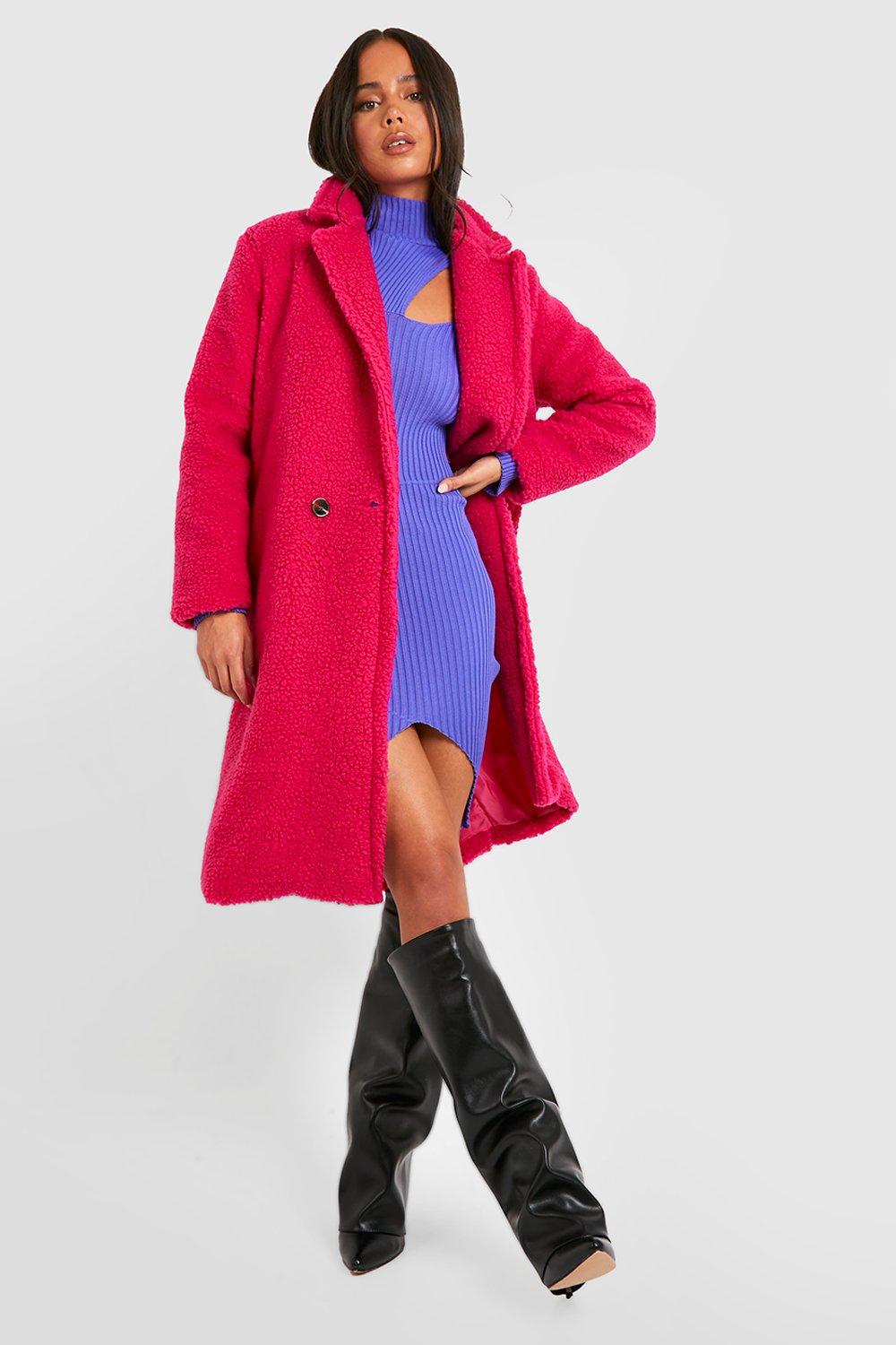 Petite pink shop teddy coat